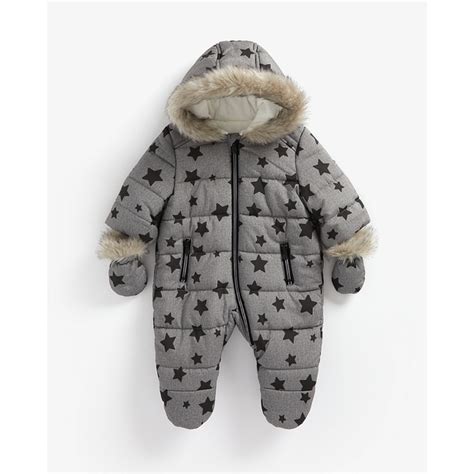 Buy Boys Full sleeves snowsuit with velour lining star print - Grey ...
