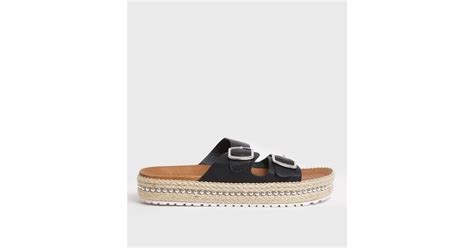 Black Beaded Espadrille Chunky Sliders | New Look