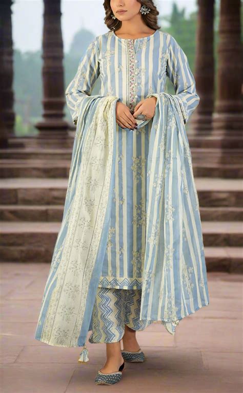 Light Blue Floral Jaipur Cotton Kurti With Pant And Dupatta Set. Pure ...