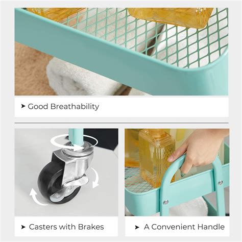 SONGMICS 3-Tier Rolling Cart, Metal Storage Cart, Kitchen Storage ...