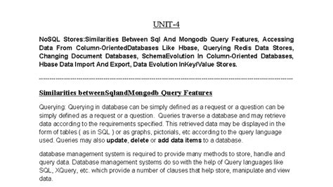 NoSQL Databases: SQL vs MongoDB Query Features and Data Access - Studocu