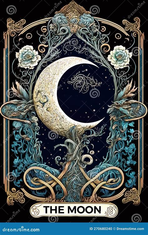 Moon. Magical Spiritual Tarot Card. Digital Printable Illustration ...