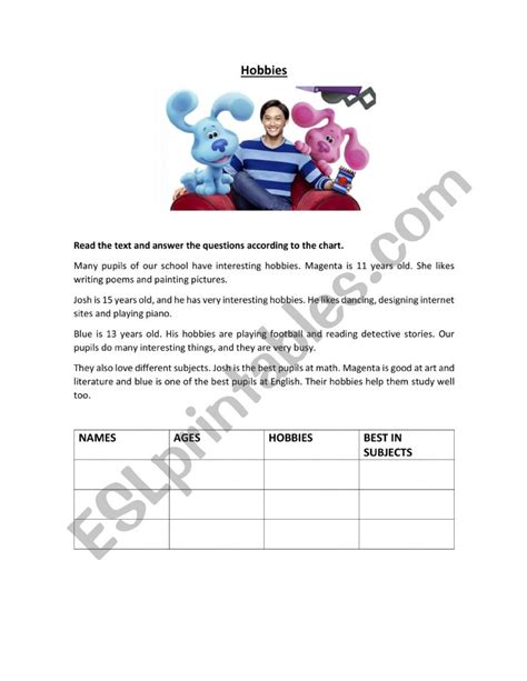 Hobbies Worksheet 的图像结果