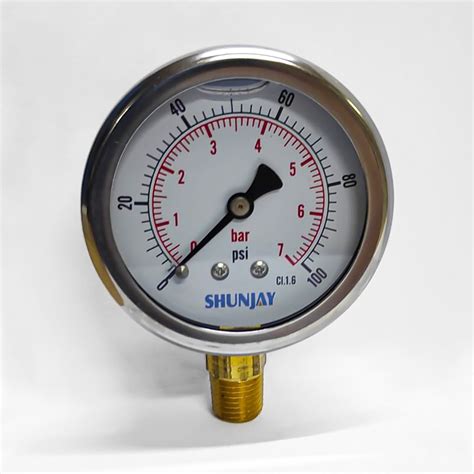 Manometro 7 Bar (100 Psi), Dial 2.5", Acero Inox. - Bronce, Con Conex ...