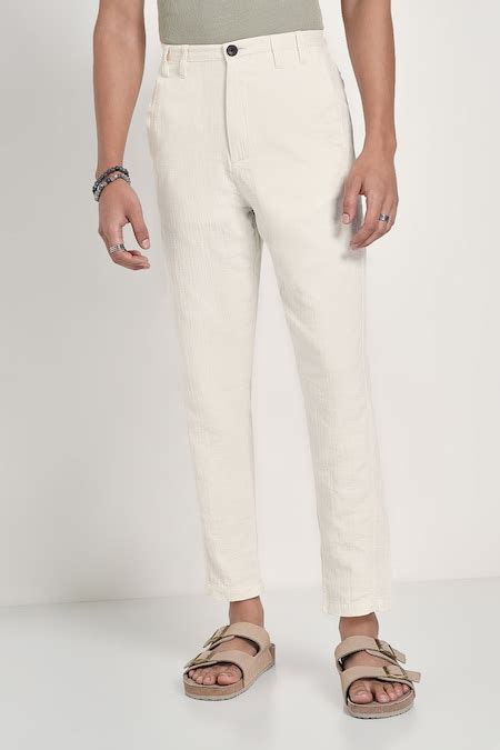 Off White Crinkle Effect Tapered Pant - Selling Fast at Pantaloons.com