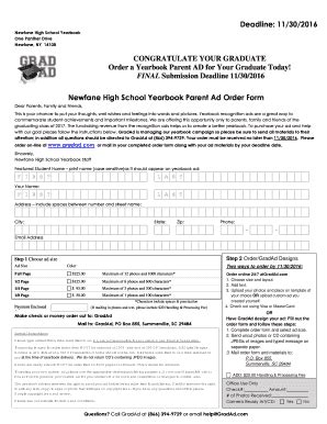 Fillable Online CONGRATULATE YOUR GRADUATE Order a Yearbook Parent AD ...