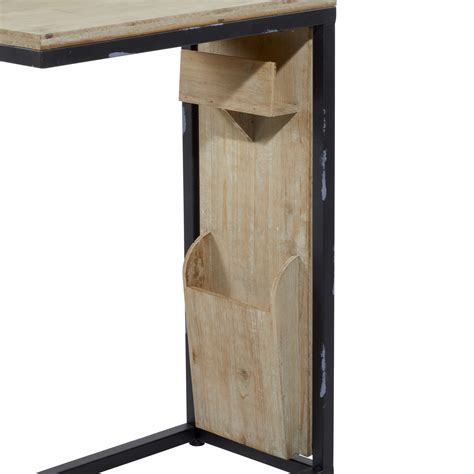 Buy DecMode Wood Industrial C Shaped Accent Table with Storage Slots ...