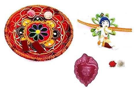 Indigo Creatives Pooja Thali With Bal Krishna Rakhi, Auspicious Ganesha ...