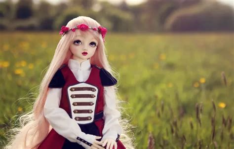 Wallpaper field, nature, toy, doll, blonde, wreath, long hair for ...