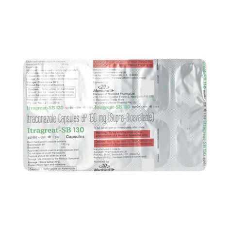 Itragreat Sb 130 MG Capsule (10): Uses, Side Effects, Price & Dosage ...