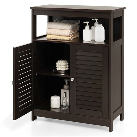 Bathroom Floor Cabinet Wooden Freestanding Storage Cabinet Brown ...