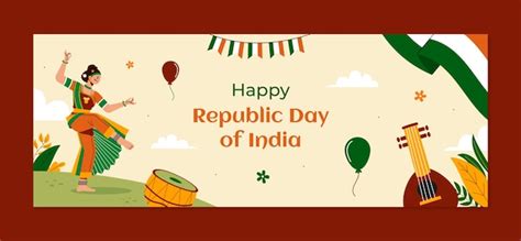 Flat social media cover template for indian republic day | Free Vector