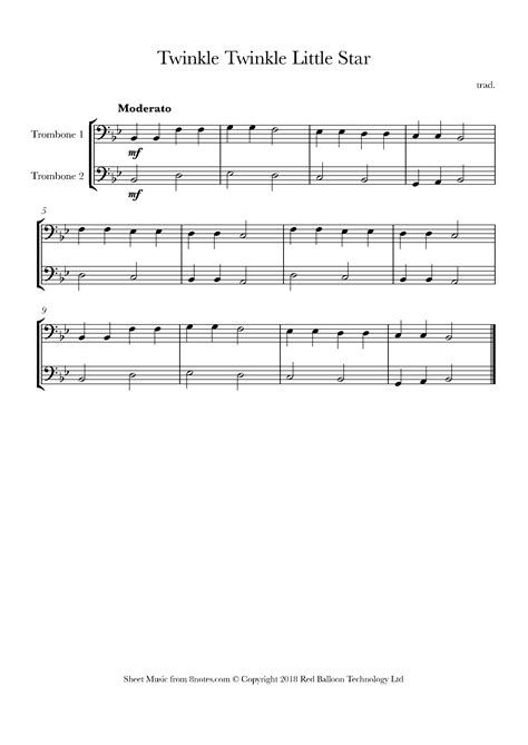 Twinkle, Twinkle, Little Star Sheet music for Trombone Duet - 8notes.com