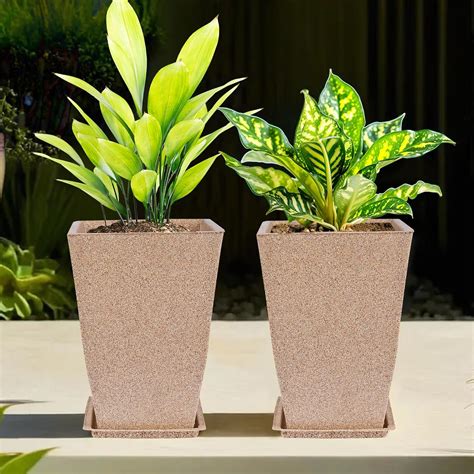 Kuber Industries Pack of 2 Flower Pot with Plate | 12 Inch Lightweight ...