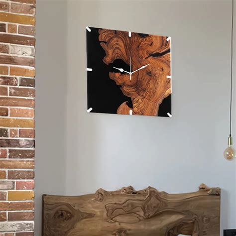 Stylish Resin Wall Clock – Teak Wood & Black Resin Elegance – Wewood