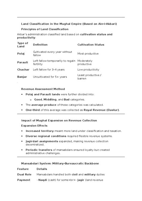 Land Classification and Revenue Administration in the Mughal Empire ...
