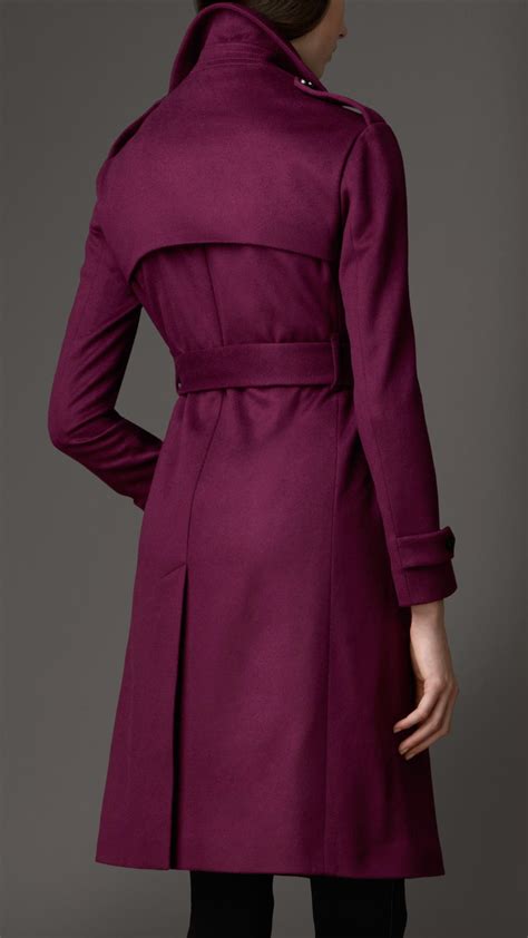 Burberry Long Double Cashmere Trench Coat in Purple | Lyst