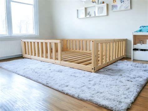 Toddler Floor Bed With Rails, Handmade Children's Bed Frame, Montessori ...