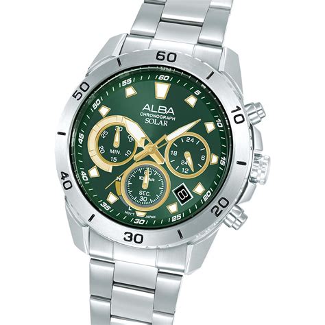 ALBA Quartz Green Dial Solar Analog Chronograph Men's Watch AZ5011X1 ...
