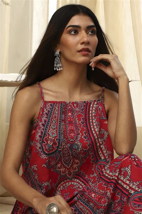 Buy Magenta Pure Cotton Printed Straight Kurta Set Online at Biba India