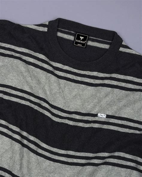 Mexico Gray Multi-Stripe Knitted Cotton T-Shirt – Hamercop