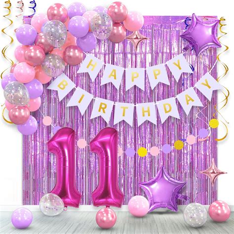 Amazon.com: 11th Birthday Decorations for Girls Pink Purple - Happy ...