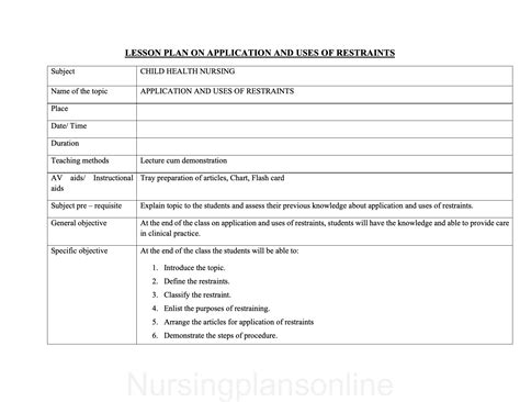 Lesson Plan for Restraints Application and Use for Effective Training ...