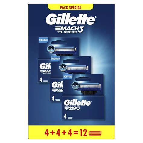 GILLETTE Mach 3 Turbo Recharges lames de rasoir 3x4 recharges 12 ...