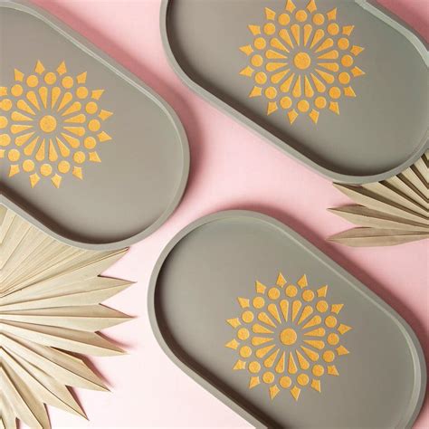 Shop Engraved Mandala Art Oval Shaped Grey Tray | Serving Plate For ...