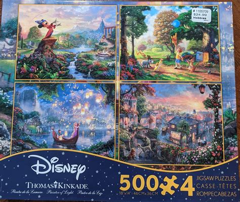 Disney Thomas Kinkade 4 Individual 500 Piece Puzzles - Fantasia Tangled ...