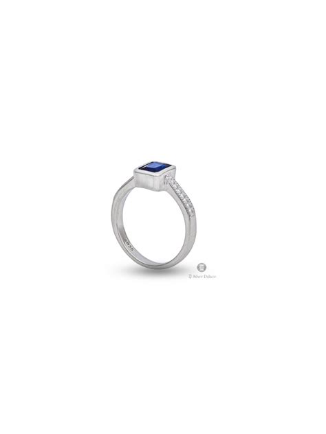925 Sterling Silver Dotted Design Blue Stone Rashi Ring Unisex - Silver ...