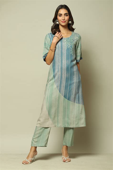 Ice Blue Rayon Straight Printed 2 Piece Set