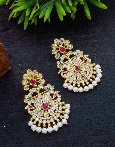 Gold plated Classic AD Jhumka Earrings – Griiham