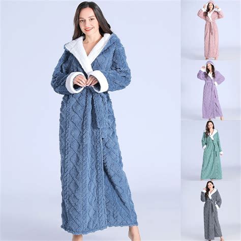Aboser Long Flannel Robes for Women Winter Floor Length Bathrobes Warm ...