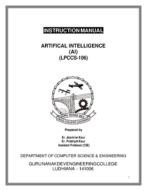 ( Lpccs-106)AI LAB Manual - INSTRUCTION MANUAL ARTIFICAL INTELLIGENCE ...