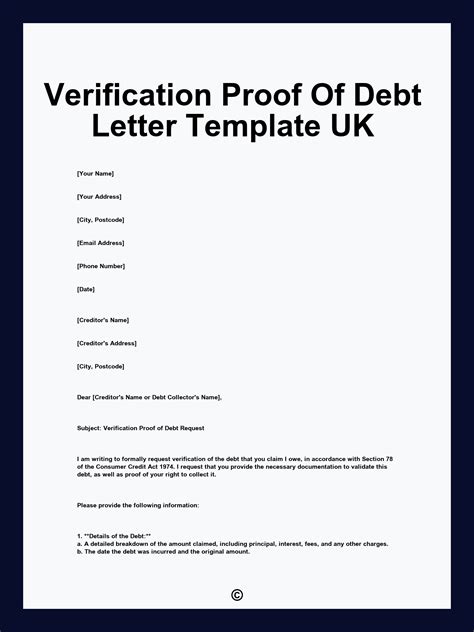 Verification Proof Of Debt Letter Template UK