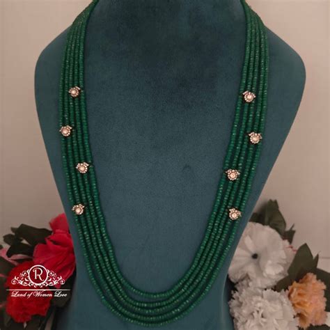 92.5 silver green beads mala with victorian side lockets-RCH1109 ...