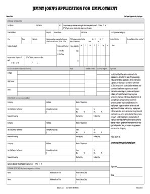 Jimmy John’s Employment Application - Blank Fillable Template | Fill ...