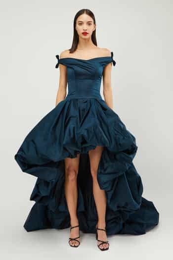 Buy Blue Duchess Satin One Shoulder Off Balloon Dress For Women by ...