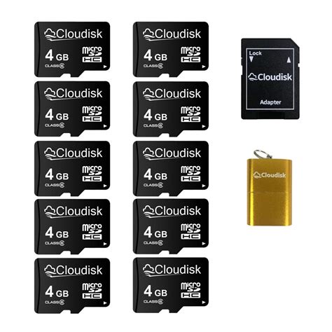 Cloudisk 10 Pack 4GB Micro SD Card in Bulk MicroSDHC with SD Adapter ...