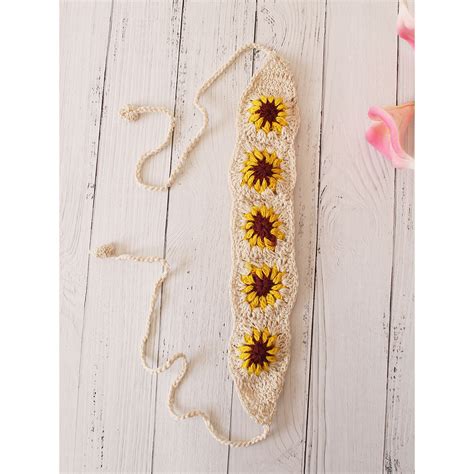 Buy Velvery Crochet Cream Granny Square Stitch Cotton Headband Online