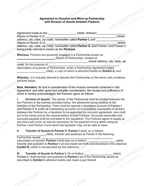 Agreement to Dissolve and Wind up Partnership with Division of Assets ...