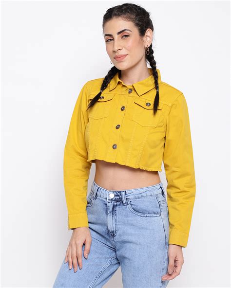 Buy Women's Yellow Denim Cropped Jacket Online at Bewakoof
