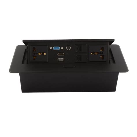 BOXNUBE Hydraulic Pop Up Box Cable Cubby with HDMI, Audio, LAN, USB