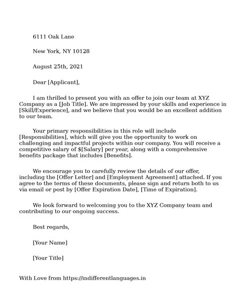 2 Examples of Offer Letter Template Word