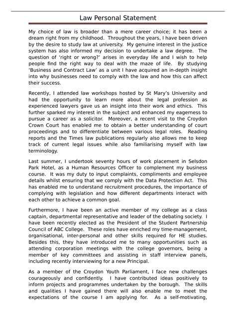 Summary LAW UNIVERSITY PERSONAL STATEMENT - Personal Statement - Stuvia UK