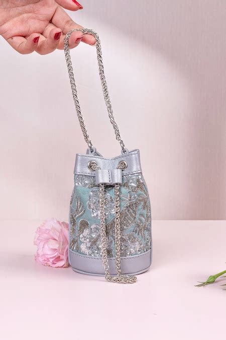 Buy Green Leather Embroidered Mini Bucket Bag by The Leather Garden ...