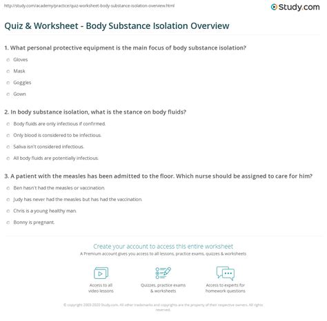 Quiz & Worksheet - Body Substance Isolation Overview | Study.com