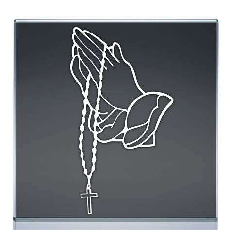 Praying Hands with Rosary Sticker Decal White (7"x3.8") : Amazon.in ...