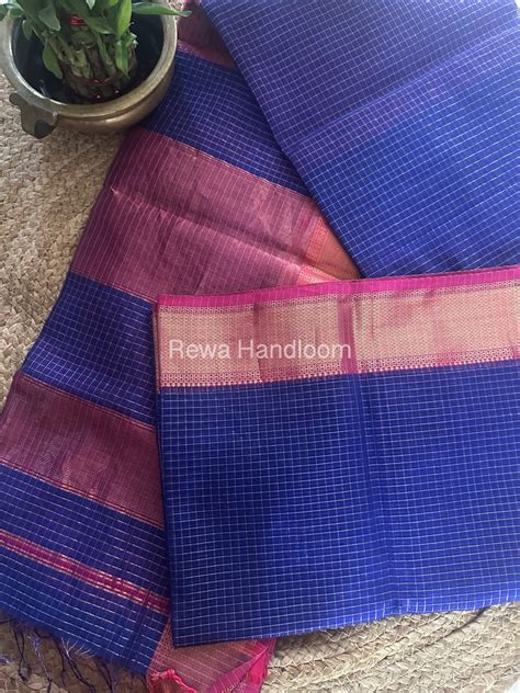 Maheshwari Blue Zari Checks Saree ZCHX283 – Rewa Handloom